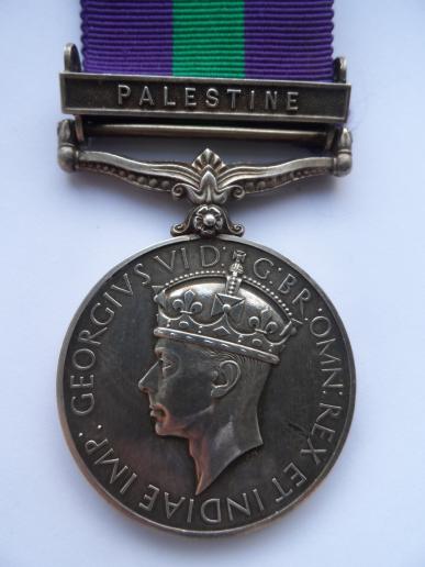 GENERAL SERVICE MEDAL-CLASP PALESTINE-TO COLMAN  11TH HUSSARS ROYAL ARMOURED CORPS-WHO DIED ON 25TH FEBRUARY 1942-BURIED AT HELIOPOLIS WAR CEMERTERY