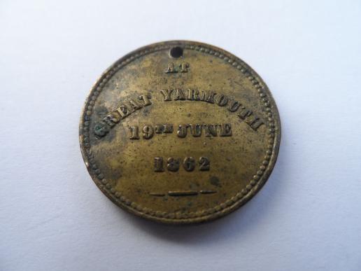 BRASS TOKEN/MEDALLET- REVIEW OF THE EASTERN COUNTIES VOLUNTEERS-GREAT YARMOUTH 1862
