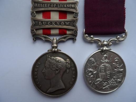 INDIAN MUTINY MEDAL-LUCKNOW AND RELIEF OF LUCKNOW-23RD ROYAL WELSH FUSILIERS-ARMY LONG SERVICE AND GOOD CONDUCT MEDAL TO STONE 12TH FOOT-WOUNDED AT THE ALMA