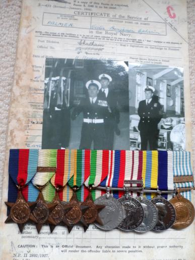GROUP OF TEN TO PETTY OFFICER V.B.E.PALMER ROYAL NAVY-A SURVIVOR OF THE FAMOUS ITALIAN HUMAN-TORPEDO ATTACK ON H.M.S.VALIANT IN DECEMBER 1941