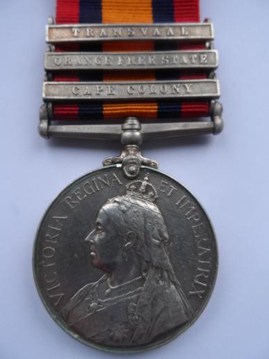 A SCARCE DOUBLE CASUALTY QUEENS SOUTH AFRICA MEDAL-TO JONES-DRISCOLL'S SCOUTS-DANGEROUSLY WOUNDED NEAR KLERKSDORP 1901-ALSO WOUNDED SERVING WITH THE COMMANDER IN CHIEFS BODYGUARD AT REITZ