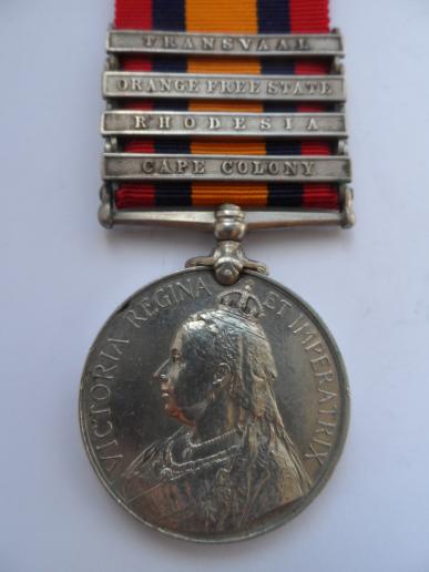 QUEENS SOUTH AFRICA MEDAL-FOUR CLASPS INCLUDING RHODESIA-TO POWELL 67TH COMPANY (SHARPSHOOTERS)-IMPERIAL YEOMANRY