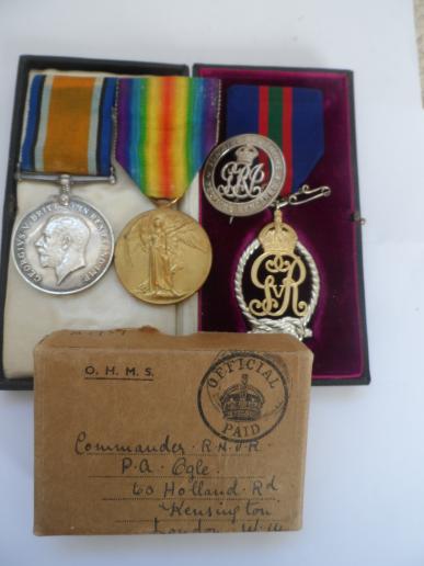 RESERVE DECORATION GROUP OF SIX TO COMMANDER OGLE R.N.V.R-ASO COMES WITH WOUND BADGE