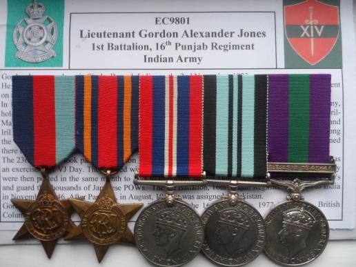 SOUTH EAST ASIA GROUP OF FIVE TO LT GORDON ALEXANDER JONES-16TH PUNJAB REGIMENT INDIAN ARMY
