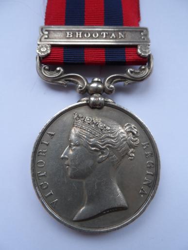 INDIA GENERAL SERVICE MEDAL-CLASP BHOOTAN-TO HOPKINS 80TH REGT-ALSO SERVED INDIAN MUTINY AND RECEIVED A LONG SERVICE MEDAL