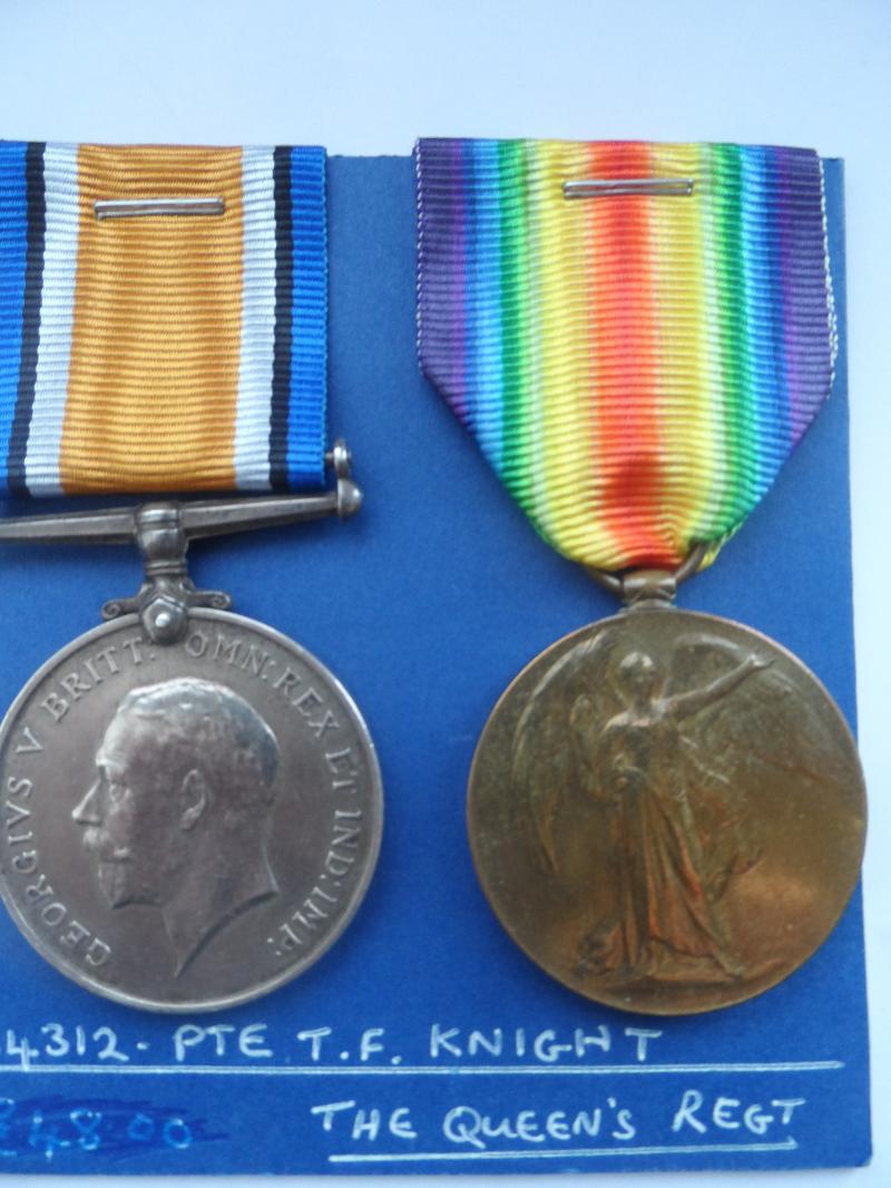 BRITISH WAR AND VICTORY MEDALS-TO KNIGHT-THE QUEENS REGIMENT