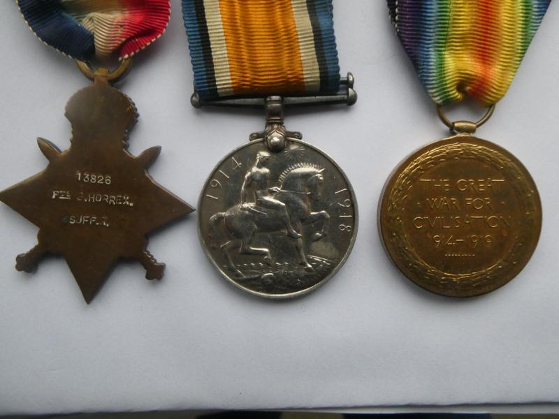 1914/15 STAR TRIO-TO HORREX-SUFFOLK REGIMENT-KILLED IN ACTION ON 28TH APRIL 1917
