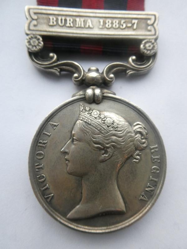INDIA GENERAL SERVICE MEDAL (1854) CLASP: BURMA 1885-7-TO COLOUR SERGT DADGE -2ND BTN LIVERPOOL REGT