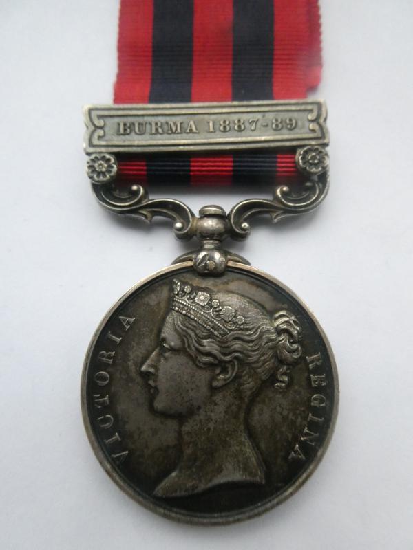 INDIA GENERAL SERVICE MEDAL (1854) CLASP BURMA 1887-89-TO BLUNDY-HAMPSHIRE REGT-DECEASED ON ROLL