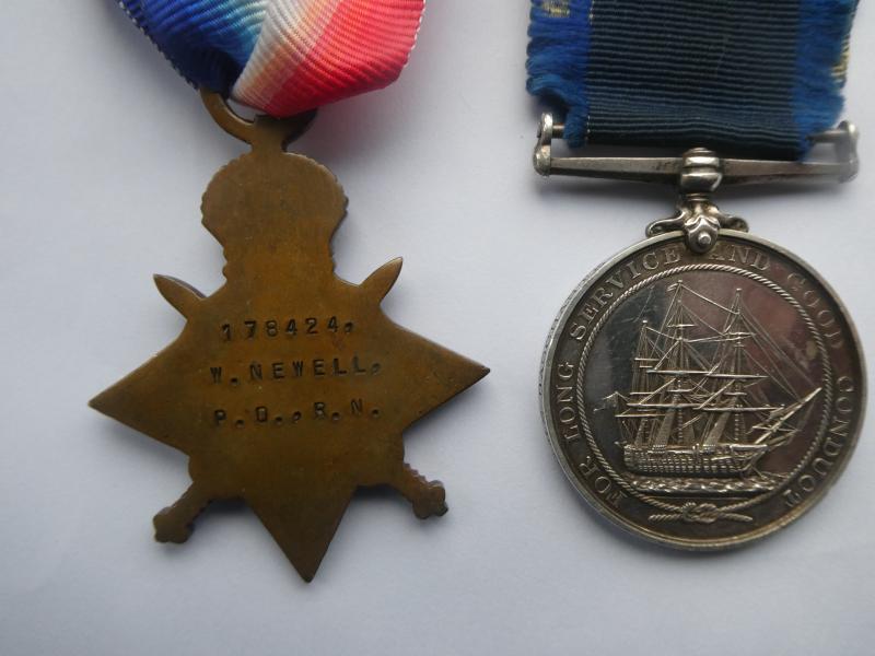 1914/15 STAR-ROYAL NAVY LONG SERVICE MEDAL-TO P.O. WILLIAM NEWELL H.M.S BACCHANTE