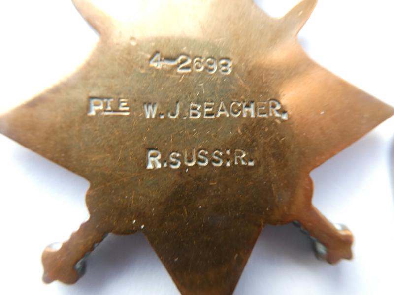 1914/15 STAR TRIO TO BEACHER-ROYAL SUSSEX REGIMENT-SERVED GALLIPOLI