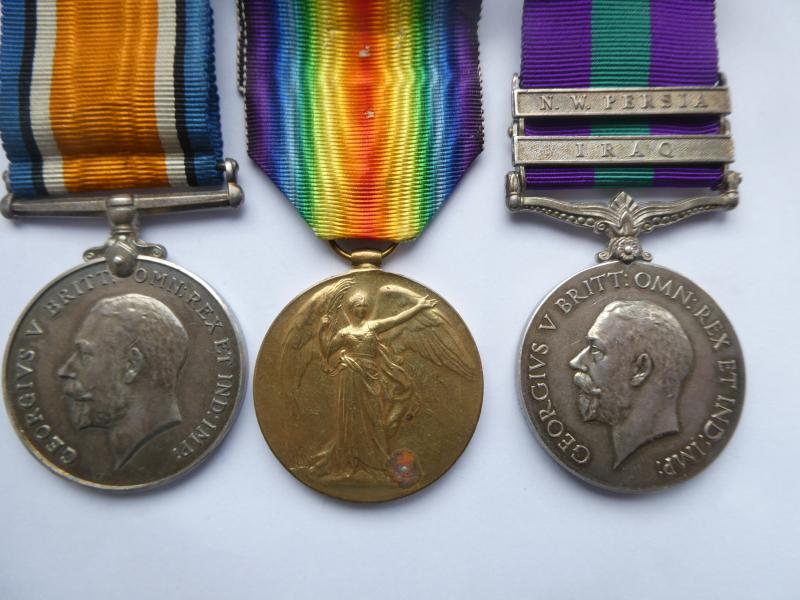 BWM/VICTORY AND GENERAL SERVICE MEDAL 2 CLASPS -TO CAPTAIN COWIE-79TH CANARTIC INFANTRY-MENTIONED IN DESPATCHES FOR IRAQ 1921