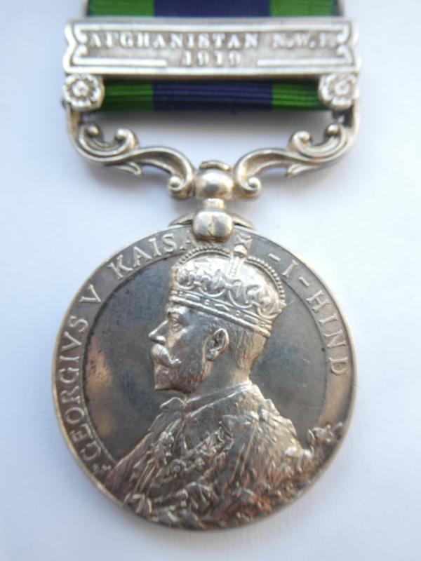 IINDIA GENERAL SERVICE MEDAL-CLASP AFGHANISTAN N.W.F.1919-TO AYRES-HAMPSHIRE REGT