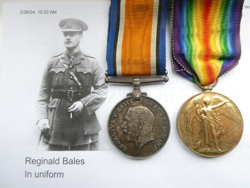 BRITISH WAR AND VICTORY MEDALS-TO REGINALD BEETS BALES-WEST AFRICAN FIELD FORCE-HIS BROTHER WAS KILLED IN IRELAND IN 1921