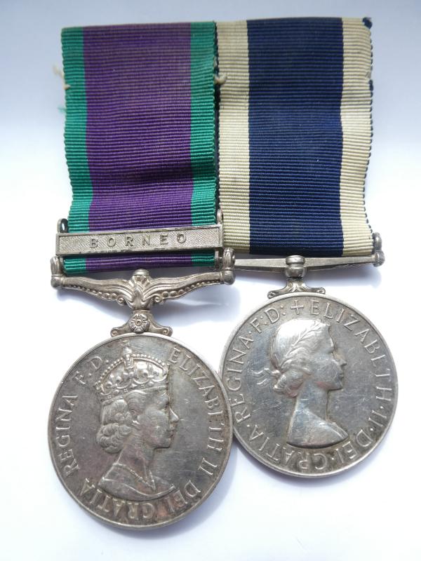 CAMPAIGN SERVICE MEDAL-BORNEO/LONG SERVICE PAIR TO PEARSON-H.M.S.SEAHAWK