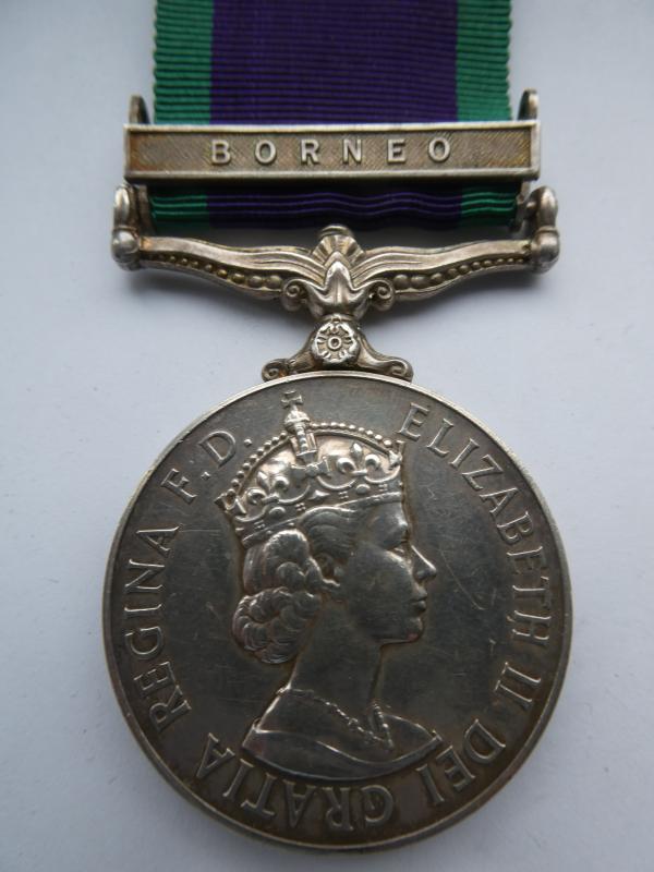 CAMPAIGN SERVICE MEDAL-CLASP BORNEO-TO PTE HUTCHINGS HAMPSHIRE REGT