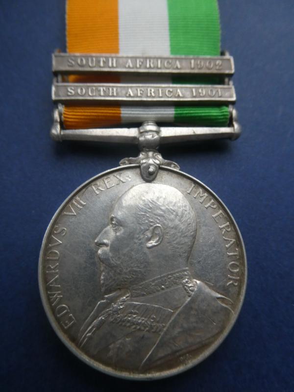 KINGS SOUTH AFRICA MEDAL-CLASPS- SOUTH AFRICA1901/SOUTH AFRICA 1902-TO HUBBARD-NORFOLK REGIMENT