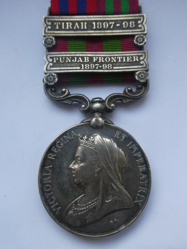 INDIA GENERAL SERVICE MEDAL 1895-CLASPS PUNJAB FRONTIER 1897-98 AND TIRAH 1897-98-TO GREEN DERBY REGT-BORN TORONTO CANADA