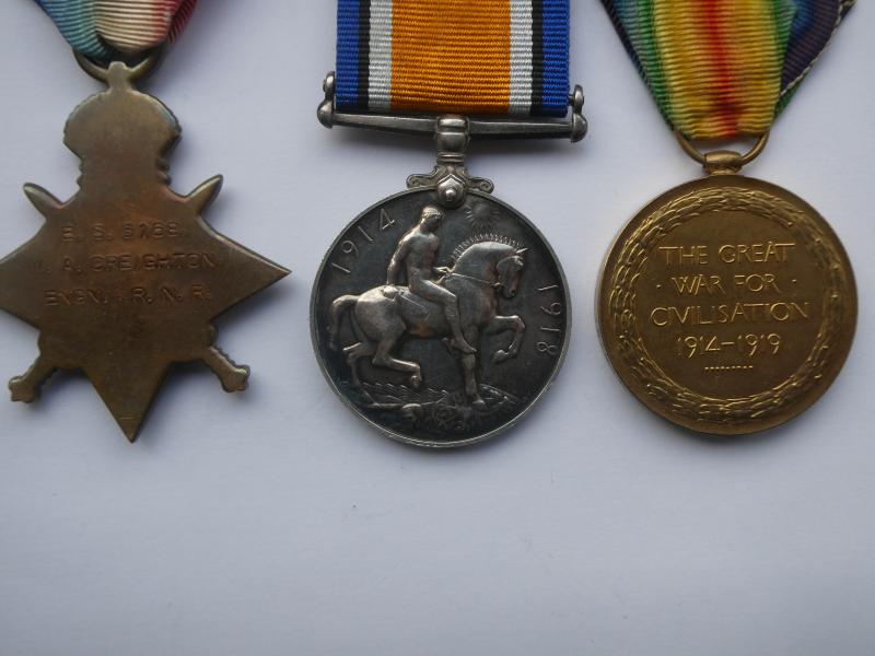 1914/15 STAR TRIO-TO CREIGHTON ROYAL NAVAL RESERVE-SERVED ON H.M.TRWALER