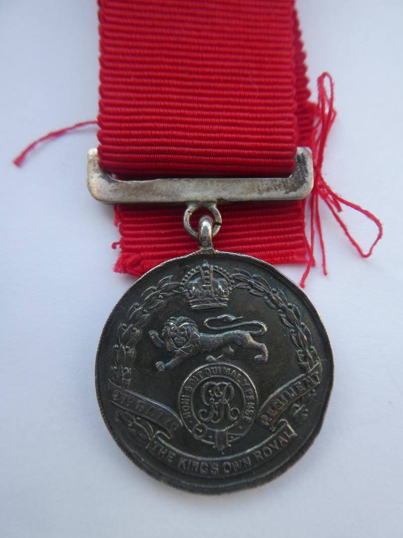 2ND BTN KINGS OWN ROYAL RGT REGIMENTAL MEDAL IN SILVER-HALLMARKED BIRMINGHAM 1929