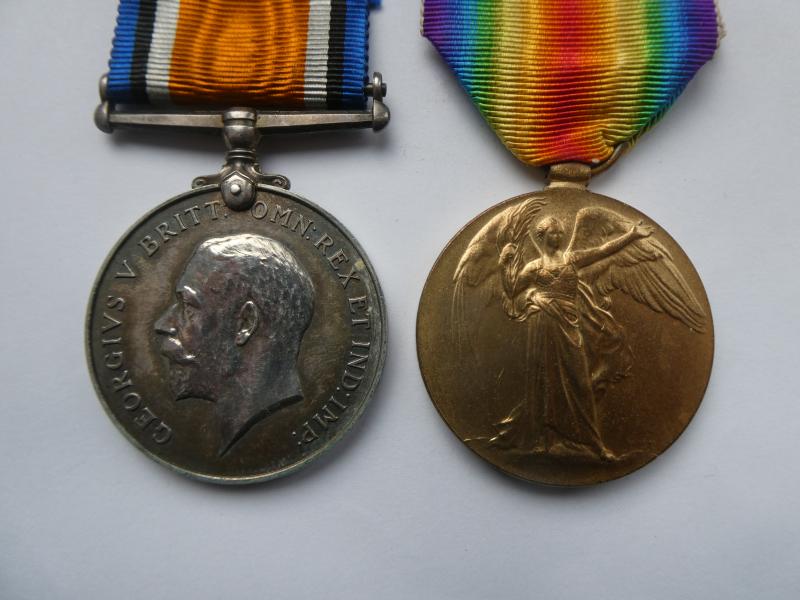 BRITISH WAR AND VICTORY MEDALS TO WARD-NORFOLK REGT-KILLED IN ACTION ON 15TH SEPTEMBER 1914