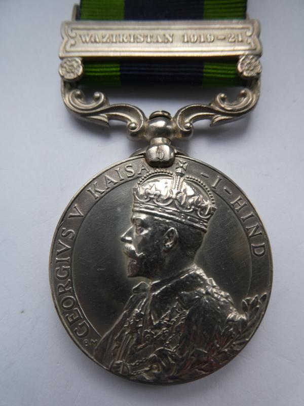 INDIA GENERAL SERVICE MEDAL-CLASP WAZIRISTAN 1919-21-TO GIBSON-NORFOLK REGIMENT-MEDAL SENT TO WALPOLE MARSH NEAR WISBECH
