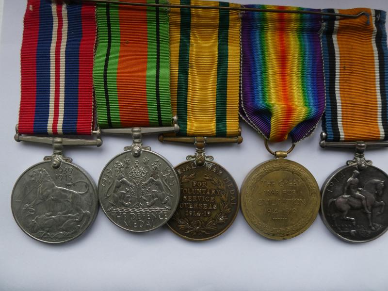 TERRITORIAL FORCE WAR MEDAL GROUP OF FIVE TO AINGER-NORFOLK REGT-WOUNDED 3 TIMES