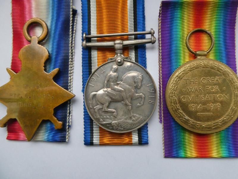 1914/15 STAR TRIO-TO PTE CHARLES LAND 1ST BATTALION NORFOLK REGT-KILLED IN ACTION ON 1ST AUGUST 1916
