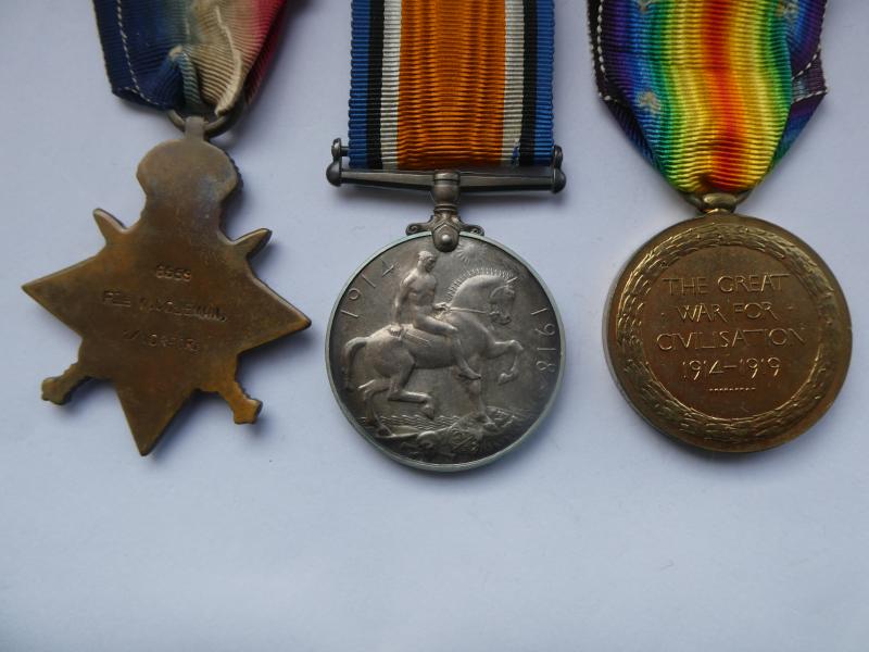 1914 STAR AND ORIGINAL AUG-NOV BAR TRIO-TO COLEMAN-1ST BATTALION NORFOLK REGT-DIED OF WOUNDS ON 1ST JULY 1915