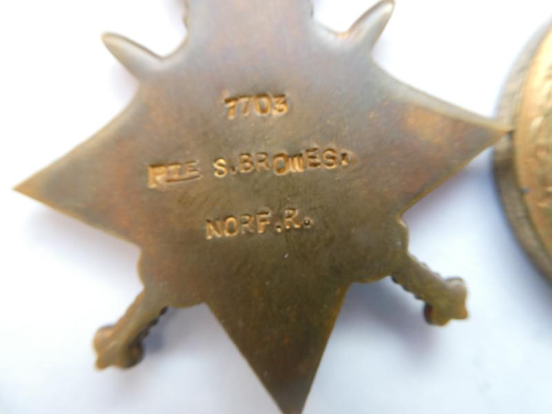 1914/15 STAR TRIO-TO BROWES-NORFOLK REGIMENT-DIEDAS A PRISONER OF WAR ON 15TH AUGUST 1916-BORN LAKENHAM NORWICH