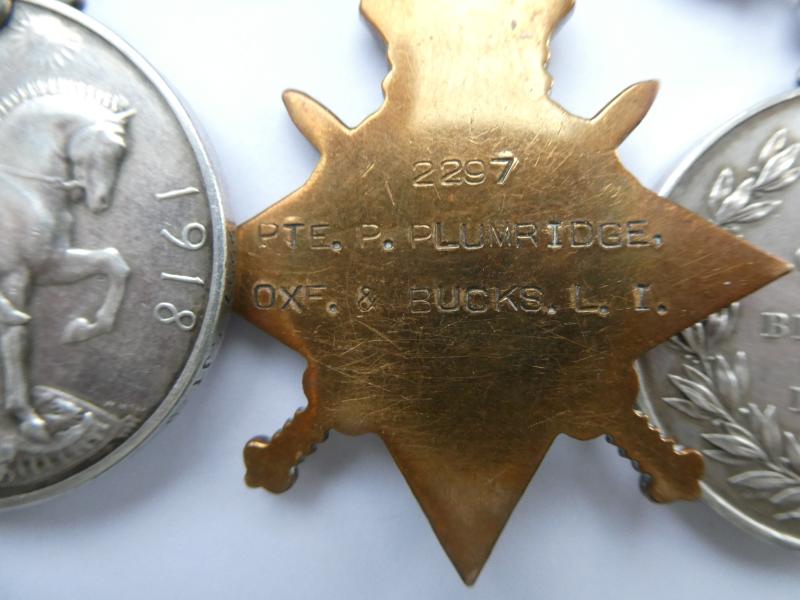 ITALIAN THEATRE MILITARY MEDAL GROUP OF FOUR TO SJT PLUMRIDGE-OXFORDSHIRE BTN OX AND BUCKS LIGHT INFANTRY