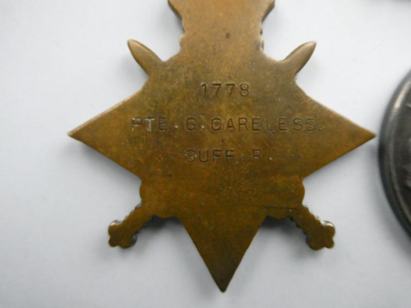 1914/15 STAR TRIO TO CARELESS SUFFOLK REGT/SUFFOLK YEOMANRY