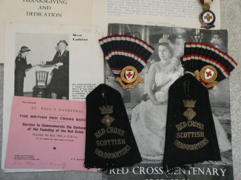 VOLUNTARY MEDICAL SERVICES AND RED CROSS GROUP OF THREE-WITH BADGES,DOCUMENTS, ETC TO DIVISIONAL PRESIDENT CHRISSIE M ROSS -(ROSS AND CROMARTY BRANCH)BRITISH RED CROSS SOCIETY