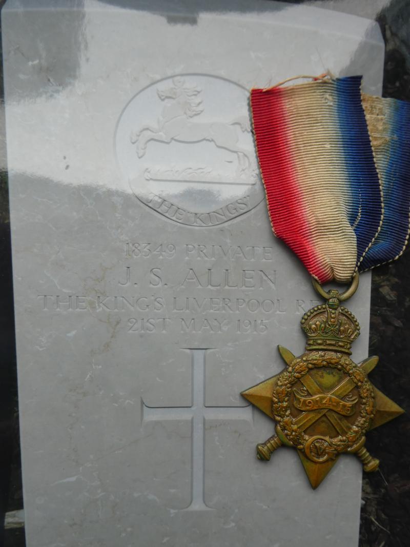 1914/15 STAR-TO ALLEN-LIVERPOOL REFIMENT-DIED OF WOUNDS ON 21ST MAY 1915