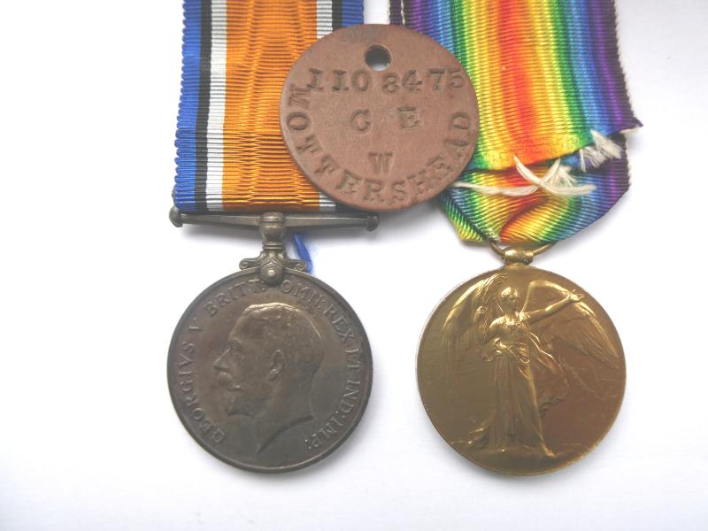 BRITISH WAR AND VICTORY MEDALS-TO MOTTERSHEAD-2ND/6TH BTN MANCHESTER REGIMENT-KILLED IN ACTION ON 7TH OCTOBER 1917