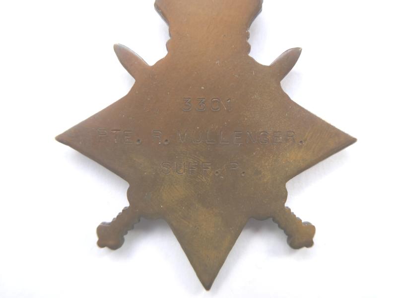 1914/15 STAR TRIO TO MULLENGER-5TH BTN SUFFOLK REGT-SERVED GALLIPOLI
