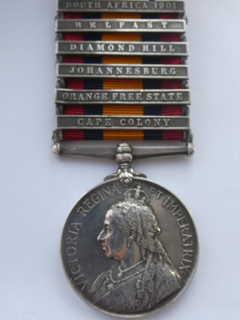 QUEENS SOUTH AFRICA MEDAL-SIX CLASPS TO PEACOCK-ROYAL ENGINEERS