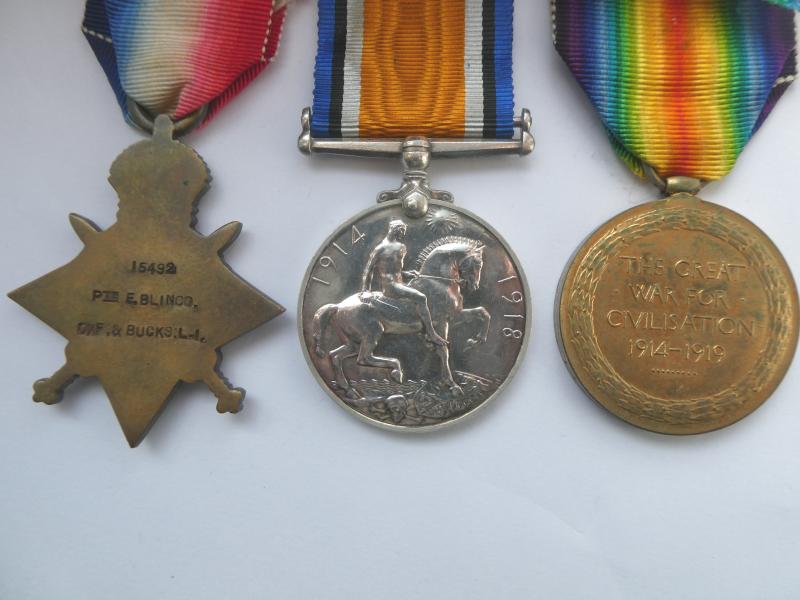 1914/15 STAR TRIO-TO BLINCO-OX AND BUCKS LIGHT INFANTRY