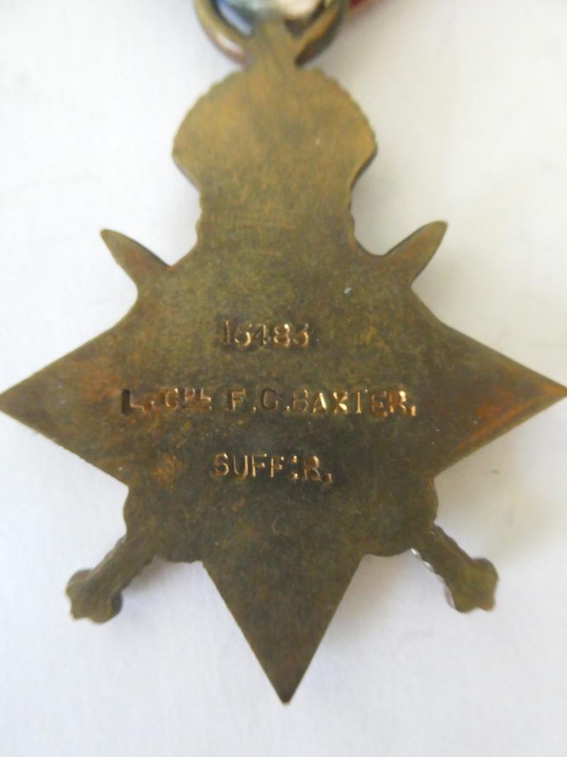 1914/15 STAR-TO BAXTER-8TH SUFFOLK REGT-KILLED IN ACTION ON 19TH JULY 1916