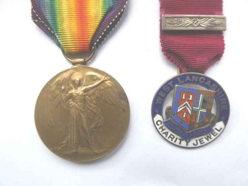 VICTORY MEDAL TO A H JACOB- MENTIONED IN DESPATCHES WITH THE LIVERPOOL REGT-COMMISSIONED INTO THE MANCHESTER REGT-LATER TAKEN AS A PRISONER OF WAR 16TH APRIL 1918