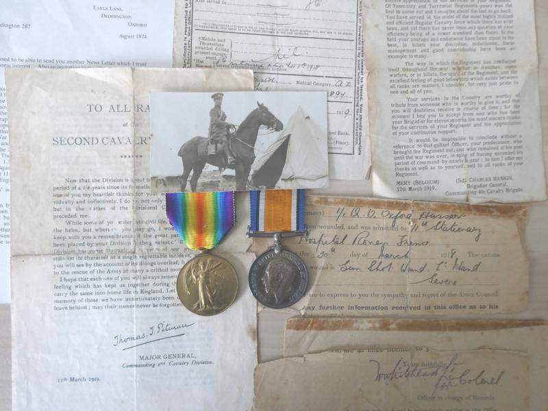 BRITISH WAR AND VICTORY MEDALS TO PERCY ALAN EAST-OXFORDSHIRE YEOMANRY-WITH PHOTOS AND ORIGINAL DOCUMENTS