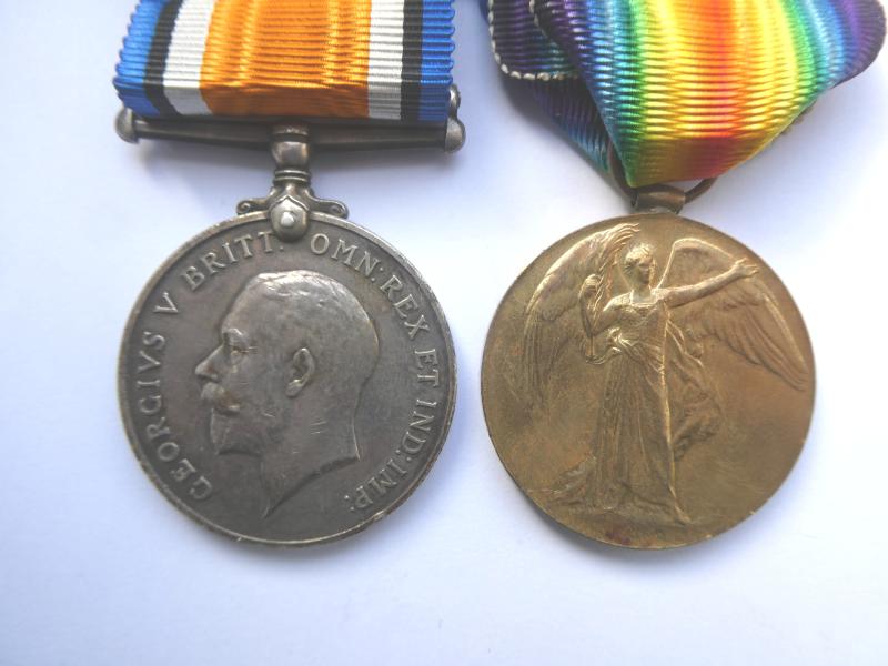 BRITISH WAR AND VICTORY MEDALS-TO MACBRABBING SUFFOLK REGT-KILLED IN ACTION ON 6TH MAY 1917
