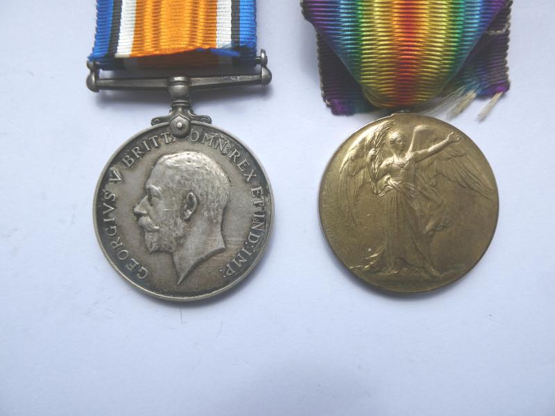 BRITISH WAR AND VICTORY MEDALS-TO WOODS-SUFFOLK REGT-KILLED IN ACTION ON 28TH FEBRUARY 1917-FROM RENDHAM-SAXMUNDHAM SUFFOLK