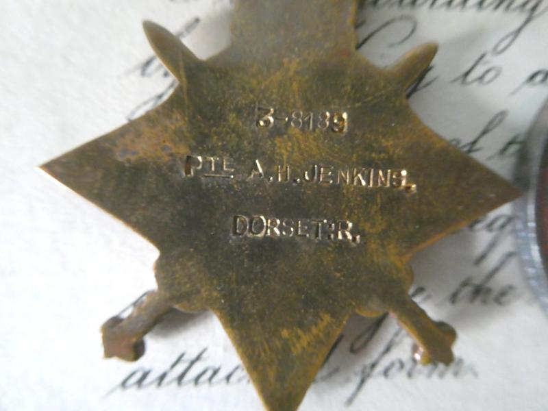 1914/15 STAR TRIO-TO JENKINS-DORSETSHIRE REGT-