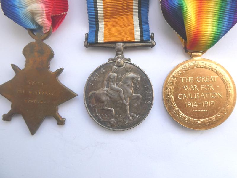 1914/15 STAR TRIO-TO EVANS-BORDER REGIMENT-KILLED IN ACTION AT GULLY RAVINE GALLIPOLI - ON 28TH JUNE 1915