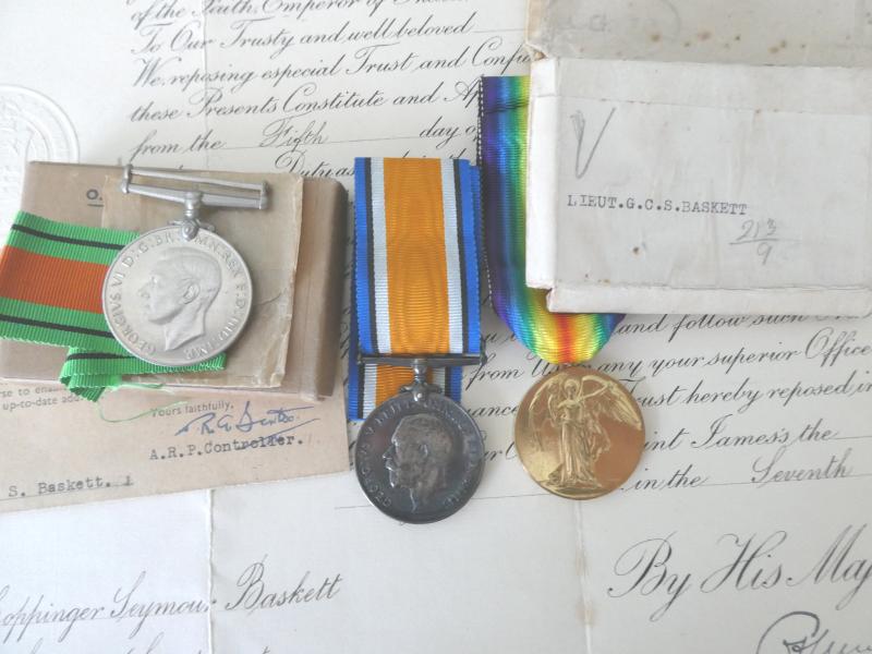 BRITISH WAR AND VICTORY MEDALS TO LIEUT BASKETT-KENT CYCLIST BTN
