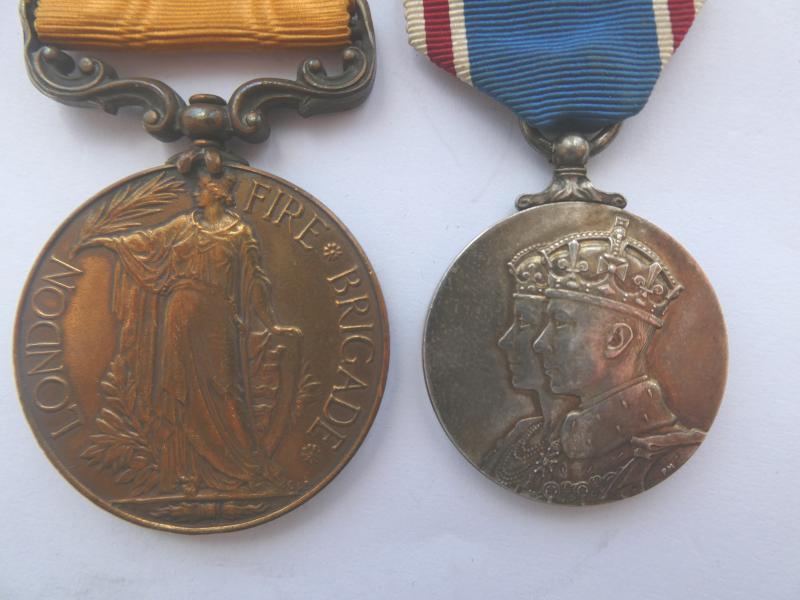 LONDON FIRE BRIGADE GOOD SERVICE MEDAL AND 1937 CORONATION MEDAL TO SENIOR FIREMAN TOOKE