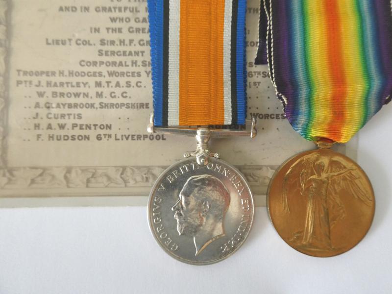 BRITISH WAR AND VICTORY MEDALS-TO HUDSON-LIVERPOOL REGIMENT-DIED OF WOUNDS ON 1ST NOVEMBER 1917