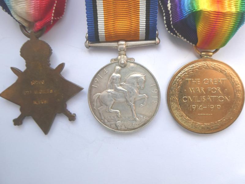 1914/15 STAR TRIO-TO GILES-ROYAL FUSILIERS-DIED ON 20TH MARCH 1915