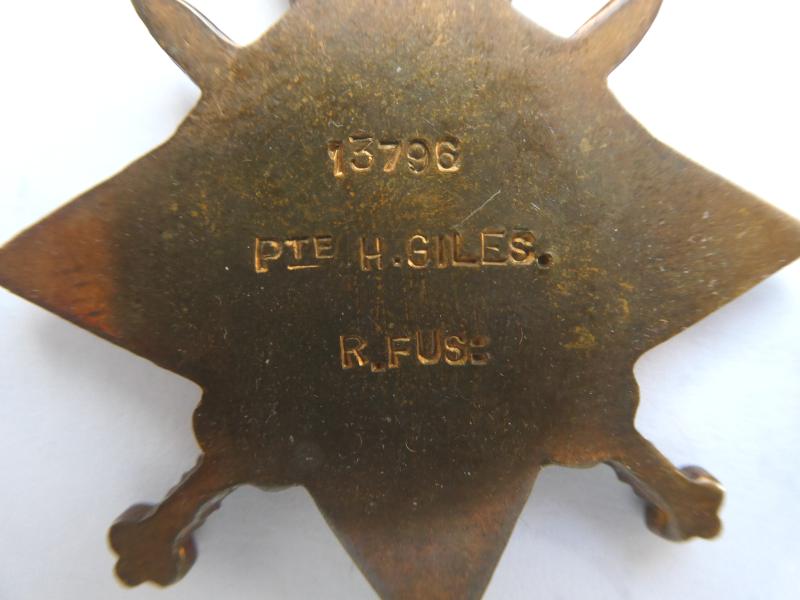 1914/15 STAR TRIO-TO GILES-ROYAL FUSILIERS-DIED ON 20TH MARCH 1915